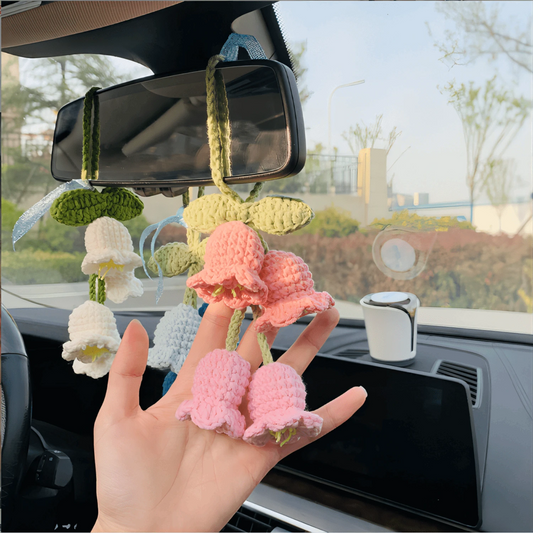 Easypie Selection 1pc Woven Floral Pattern Car Hanging Ornament, Suitable As Gift For Girlfriend