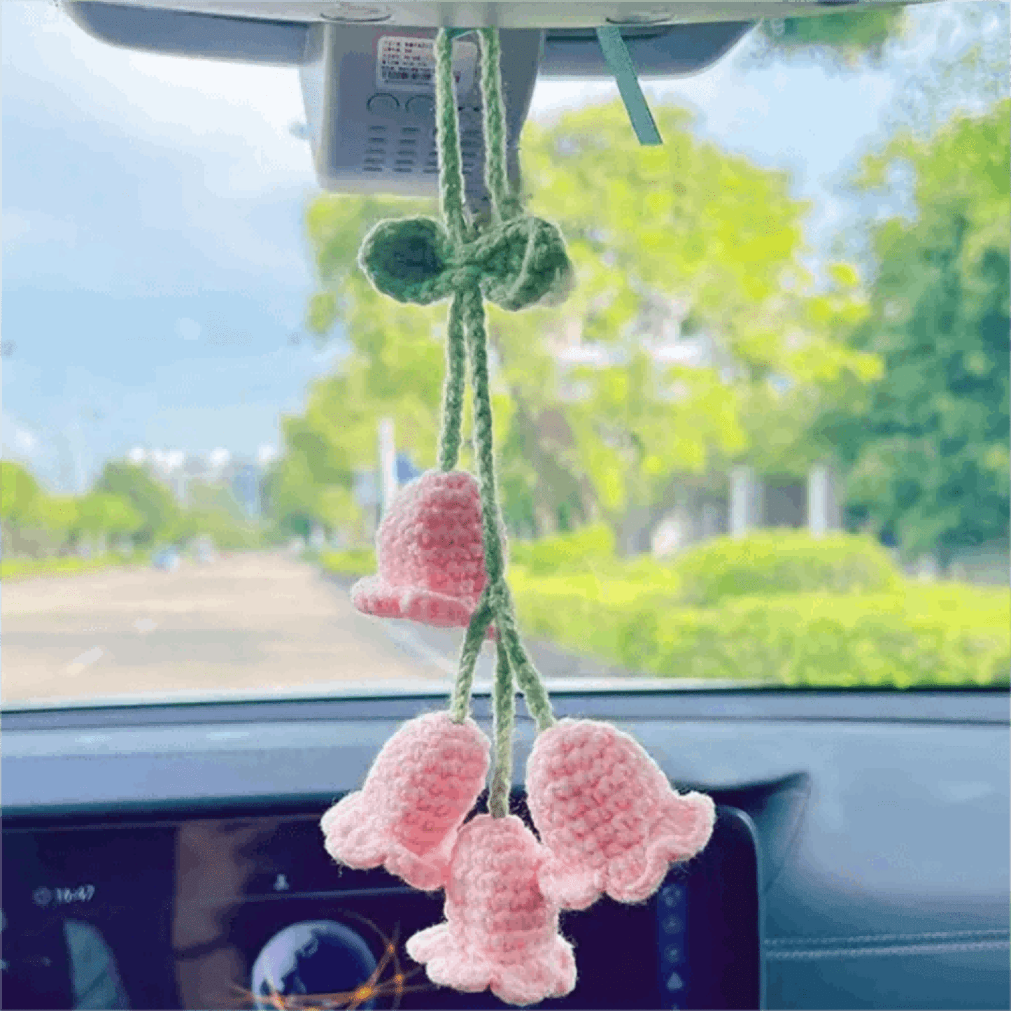 Easypie Selection 1pc Woven Floral Pattern Car Hanging Ornament, Suitable As Gift For Girlfriend