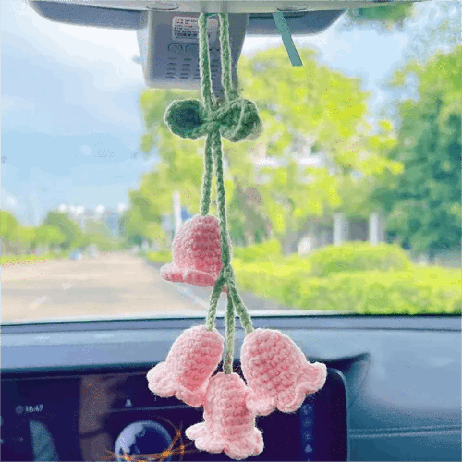 Easypie Selection 1pc Woven Floral Pattern Car Hanging Ornament, Suitable As Gift For Girlfriend