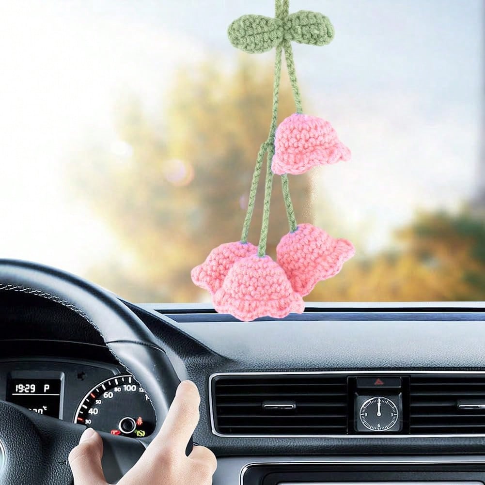 Easypie Selection 1pc Woven Floral Pattern Car Hanging Ornament, Suitable As Gift For Girlfriend