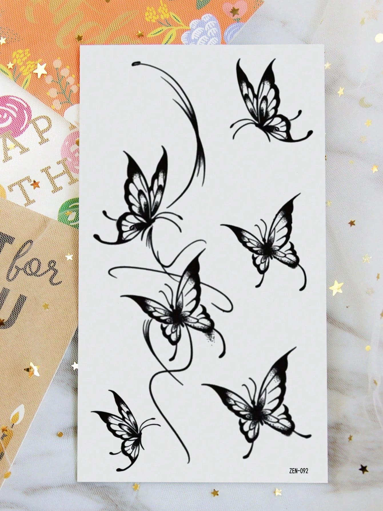 Elegant Butterfly Temporary Tattoo Sticker For Women, Black Butterfly Floral Body Art Design, Delicate Wing Pattern Fake Tattoo For Arm Shoulder Back, Waterproof Long Lasting Easy Apply Aesthetic Tatt