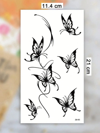 Elegant Butterfly Temporary Tattoo Sticker For Women, Black Butterfly Floral Body Art Design, Delicate Wing Pattern Fake Tattoo For Arm Shoulder Back, Waterproof Long Lasting Easy Apply Aesthetic Tatt