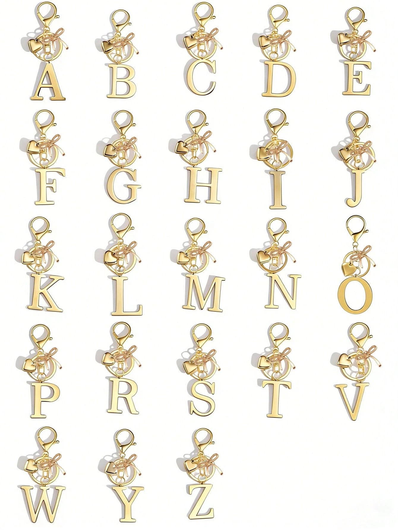Elegant Gold Letter Keychain, A-Z 3D Letter Pendant With Bow And Heart Decor, Fashion Alloy Keyring, Bag Charm, Car Key Chain, Suitable For Women Daily Use, Couples Gift, Classic Minimalist Keychain