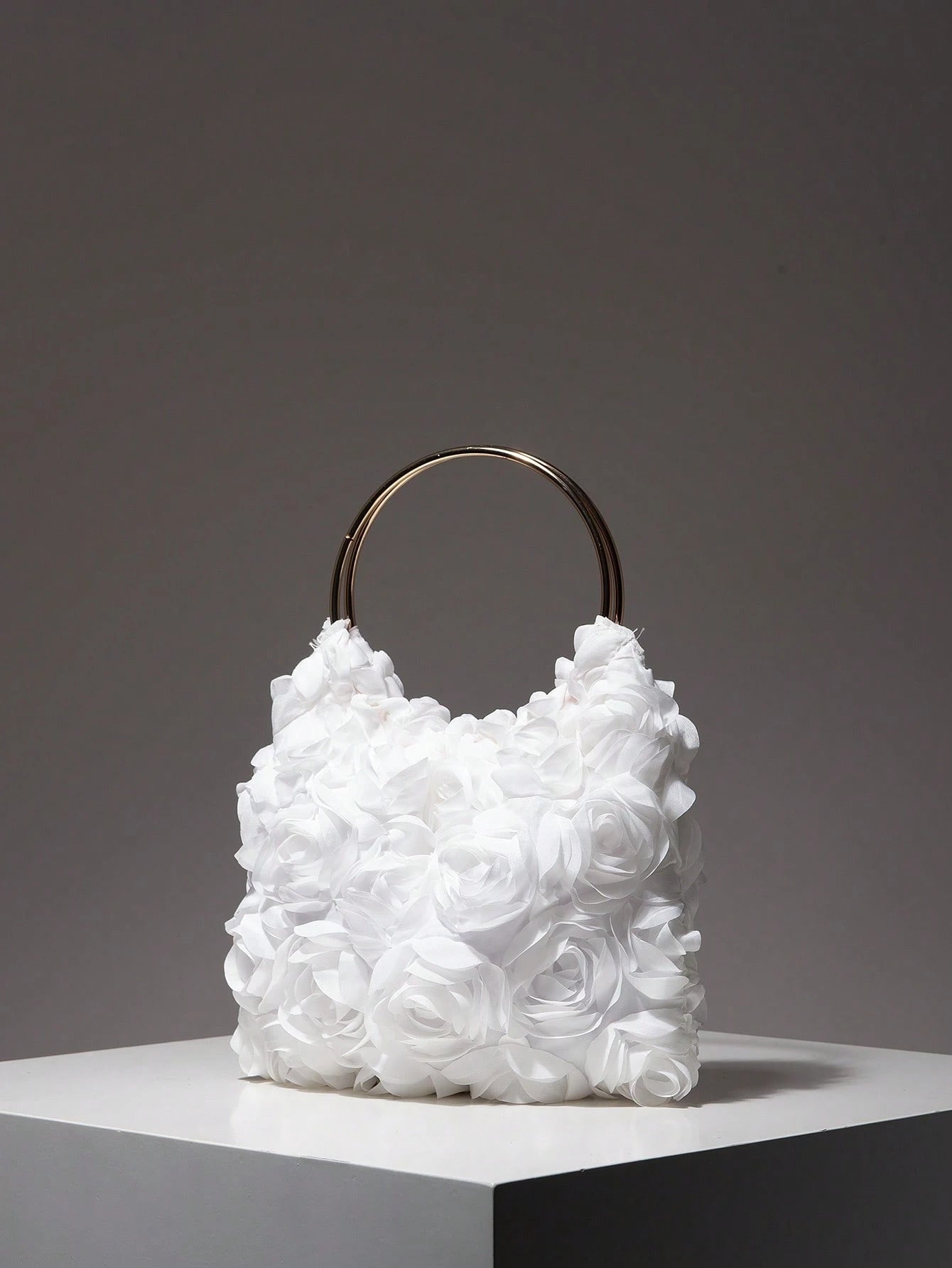 Elegant Rose Flower Design Evening Bag, Ladies Dress Party Handbag, Sweet Girl Crossbody Bag, Solid Color Bucket Bag