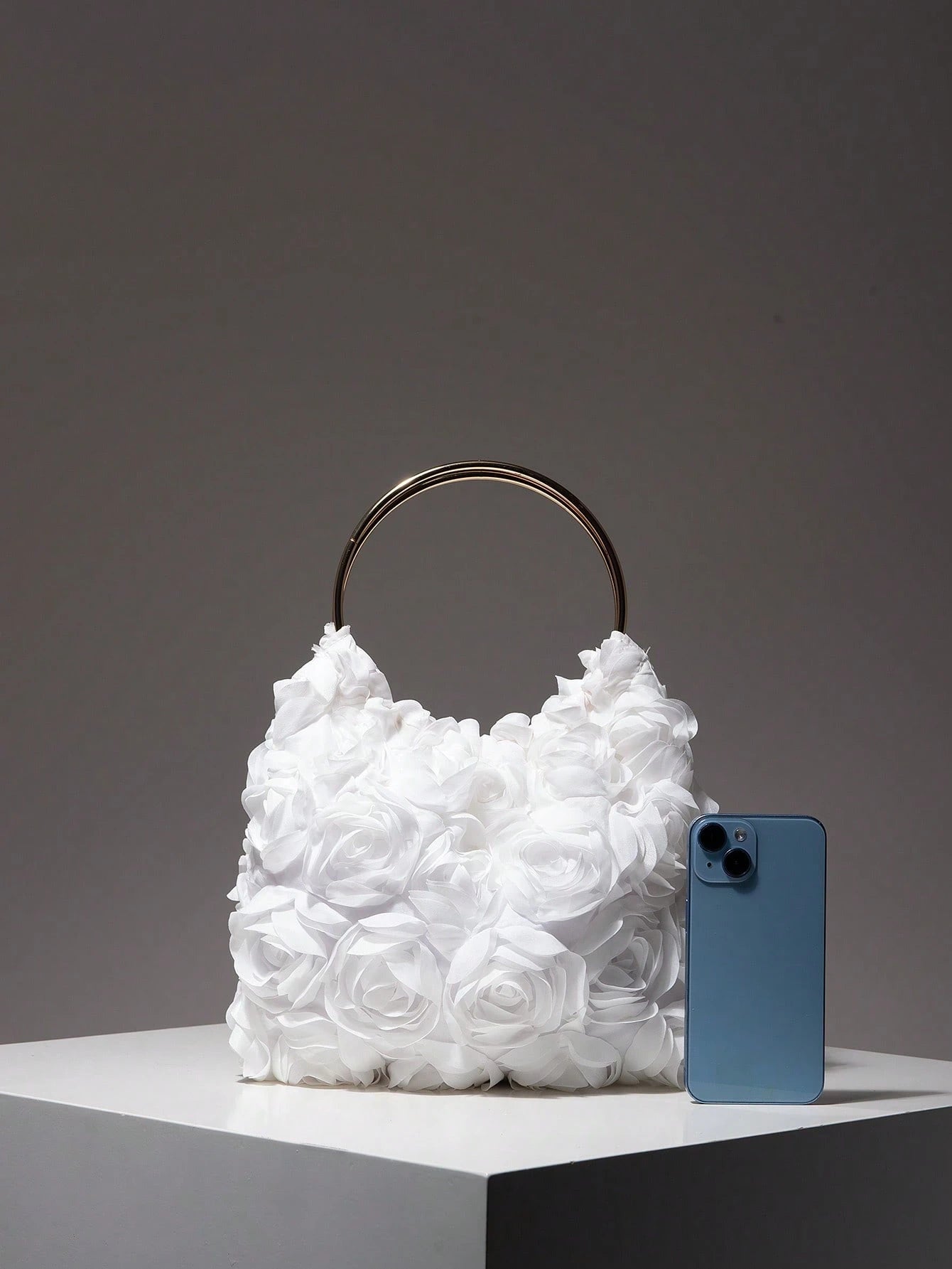 Elegant Rose Flower Design Evening Bag, Ladies Dress Party Handbag, Sweet Girl Crossbody Bag, Solid Color Bucket Bag