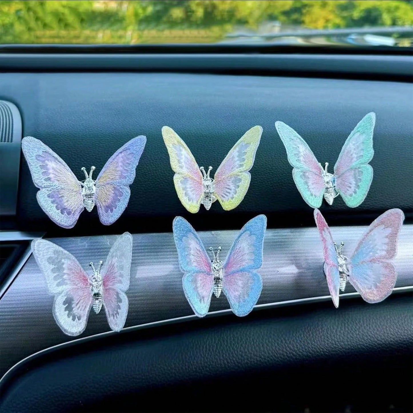Embroidery Butterfly Car Decoration,Butterfly Decoration With Dancing Wings,Car Center Console Air Vent Decoration,Car Accessories,Cute And Soothing Creative Figurine