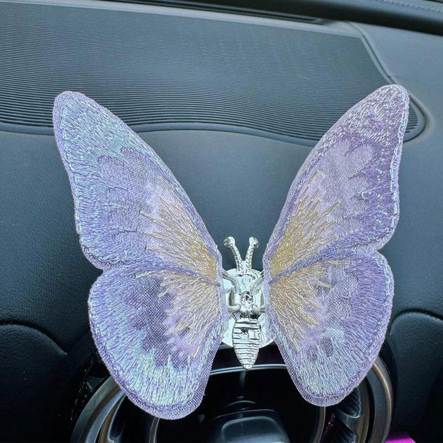 Embroidery Butterfly Car Decoration,Butterfly Decoration With Dancing Wings,Car Center Console Air Vent Decoration,Car Accessories,Cute And Soothing Creative Figurine