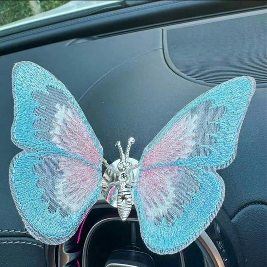 Embroidery Butterfly Car Decoration,Butterfly Decoration With Dancing Wings,Car Center Console Air Vent Decoration,Car Accessories,Cute And Soothing Creative Figurine
