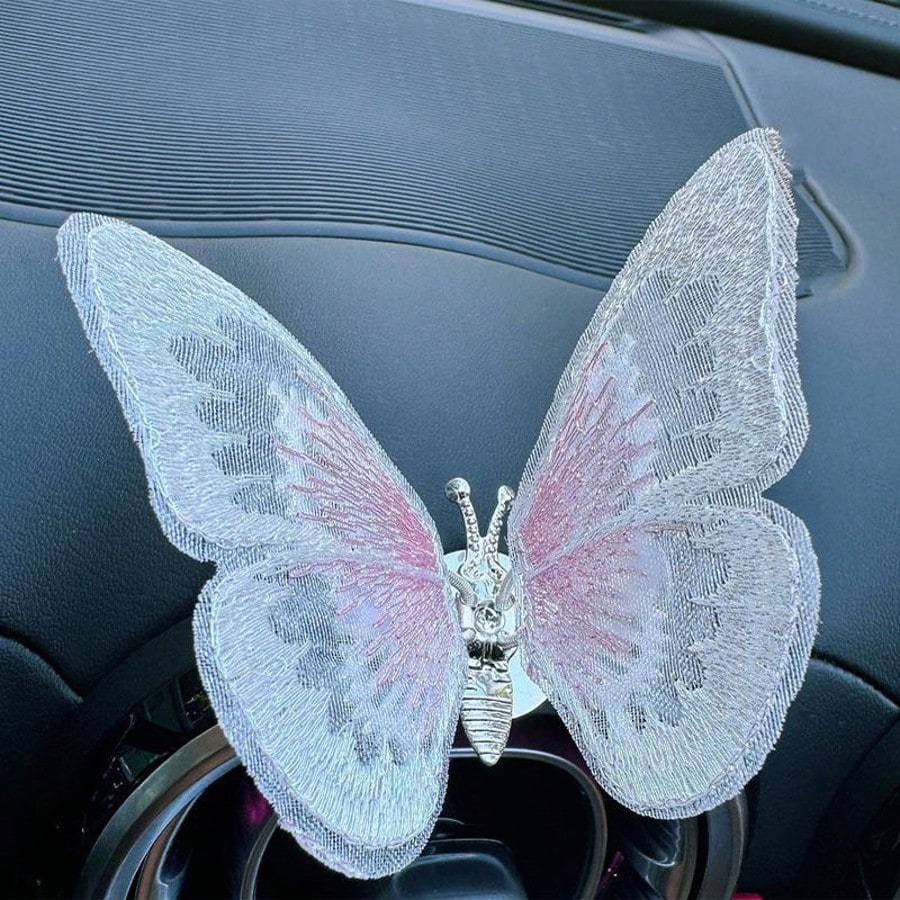Embroidery Butterfly Car Decoration,Butterfly Decoration With Dancing Wings,Car Center Console Air Vent Decoration,Car Accessories,Cute And Soothing Creative Figurine