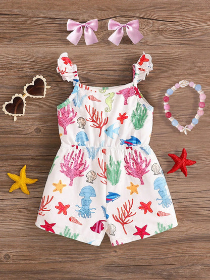 Emery Rose Kids Emery Rose Kids Baby Girl Butterfly Romper,Cute White Summer Sleeveless Knit Elastic Floral Print Camisole Romper For Toddler Girls Vacation,Bachelorette Casual