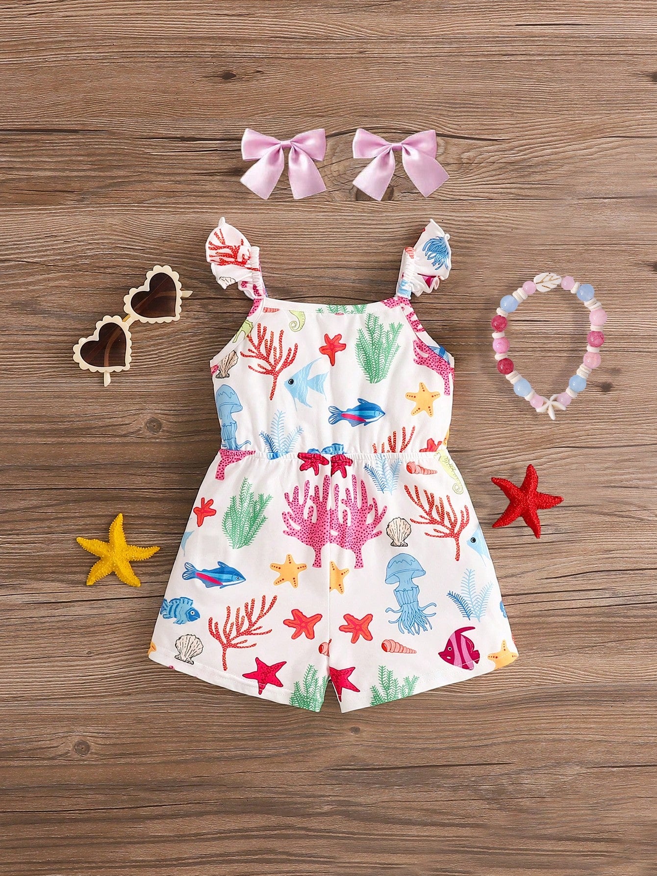 Emery Rose Kids Emery Rose Kids Baby Girl Butterfly Romper,Cute White Summer Sleeveless Knit Elastic Floral Print Camisole Romper For Toddler Girls Vacation,Bachelorette Casual