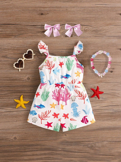 Emery Rose Kids Emery Rose Kids Baby Girl Butterfly Romper,Cute White Summer Sleeveless Knit Elastic Floral Print Camisole Romper For Toddler Girls Vacation,Bachelorette Casual