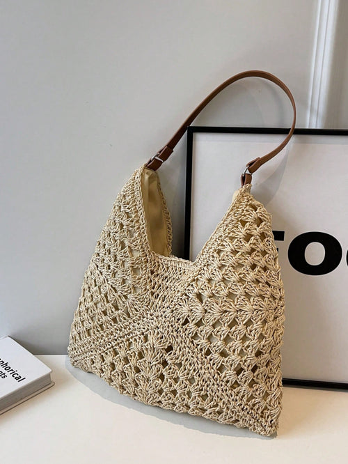 EMERY ROSE Large Capacity Portable Women's Woven Straw Shoulder Bag, Medium Handbag With Handle, Suitable For Teenage Girls, Women, College Students