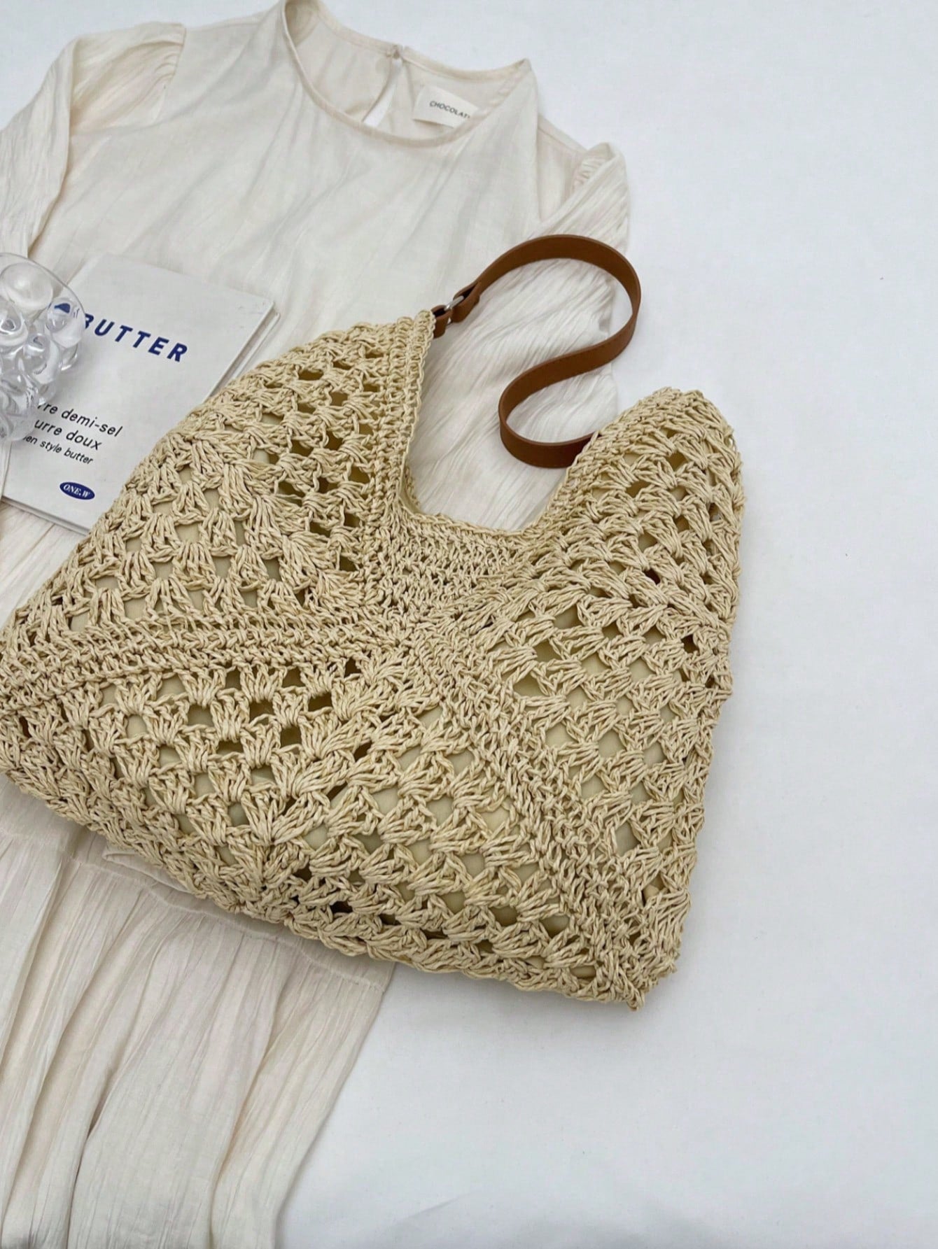 EMERY ROSE Large Capacity Portable Women's Woven Straw Shoulder Bag, Medium Handbag With Handle, Suitable For Teenage Girls, Women, College Students