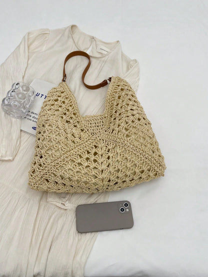 EMERY ROSE Large Capacity Portable Women's Woven Straw Shoulder Bag, Medium Handbag With Handle, Suitable For Teenage Girls, Women, College Students