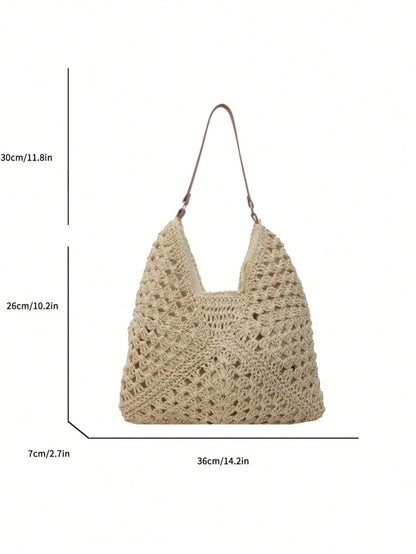 EMERY ROSE Large Capacity Portable Women's Woven Straw Shoulder Bag, Medium Handbag With Handle, Suitable For Teenage Girls, Women, College Students