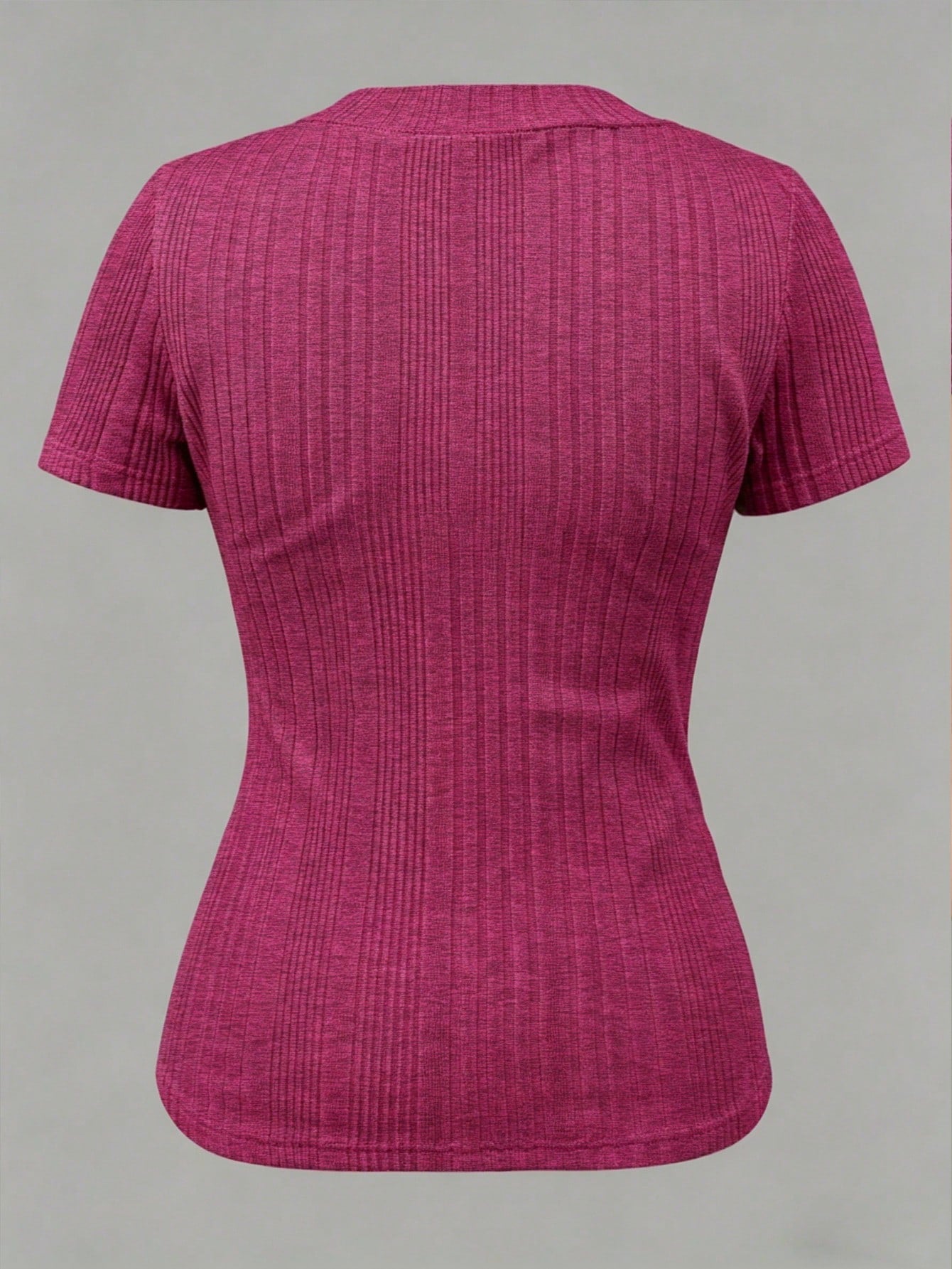 EMERY ROSE Women's V-Neck Asymmetrical Ribbed Casual Short Sleeve T-Shirt Everyday Magenta Summer