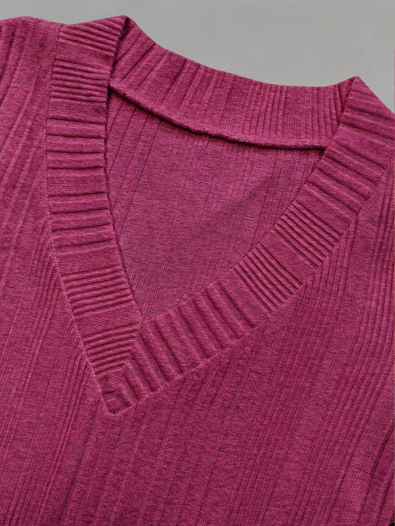 EMERY ROSE Women's V-Neck Asymmetrical Ribbed Casual Short Sleeve T-Shirt Everyday Magenta Summer