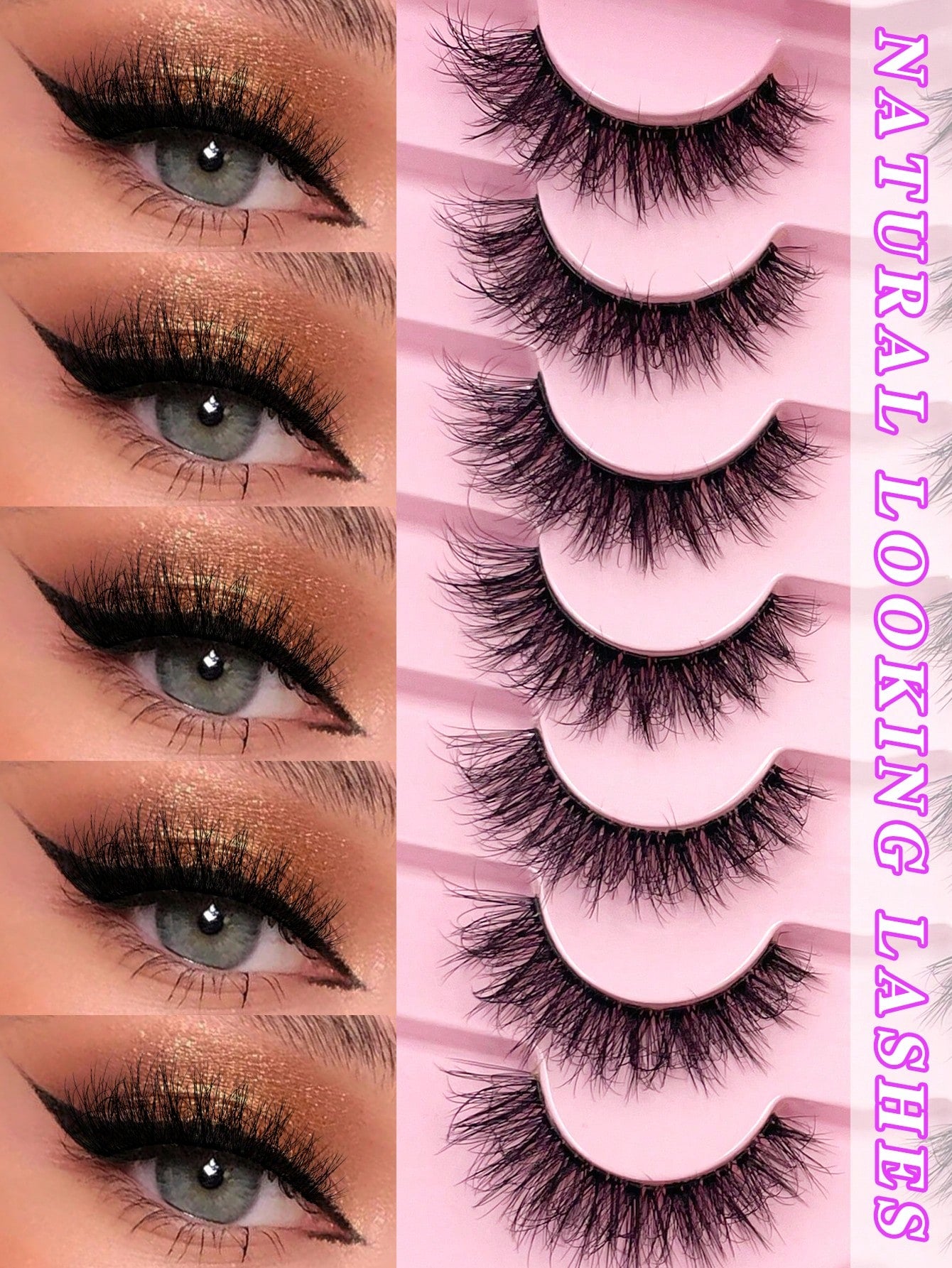 ENCHUW 7 Pairs False Eyelashes Natural Look Cat Eye Lashes With Clear Band Wispy Fake Eyelashes 3D Strip Lashes Soft Lashes Fluffy Natural Eye Lashes