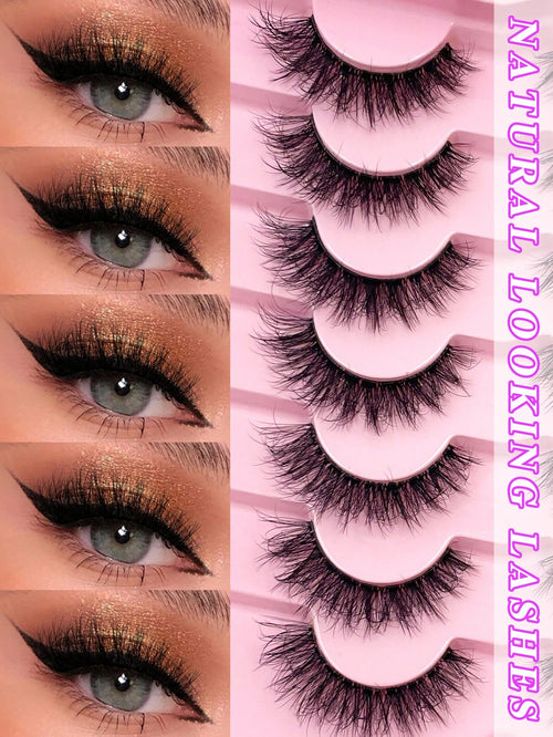 ENCHUW 7 Pairs False Eyelashes Natural Look Cat Eye Lashes With Clear Band Wispy Fake Eyelashes 3D Strip Lashes Soft Lashes Fluffy Natural Eye Lashes