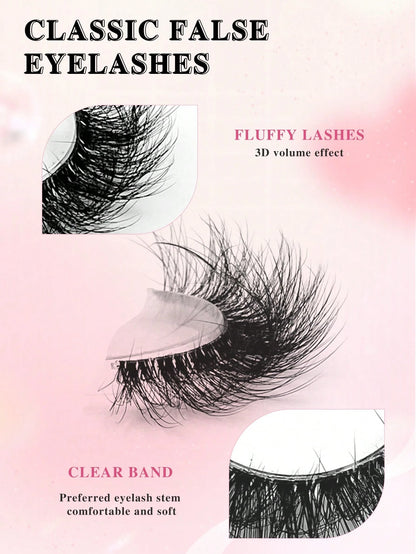 ENCHUW 7 Pairs False Eyelashes Natural Look Cat Eye Lashes With Clear Band Wispy Fake Eyelashes 3D Strip Lashes Soft Lashes Fluffy Natural Eye Lashes