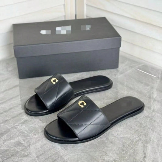 European And American 2026 Summer New Style Single-Strap Pattern Round-Toe Flat Solid Color Versatile Comfortable Daily Outdoor Sandals