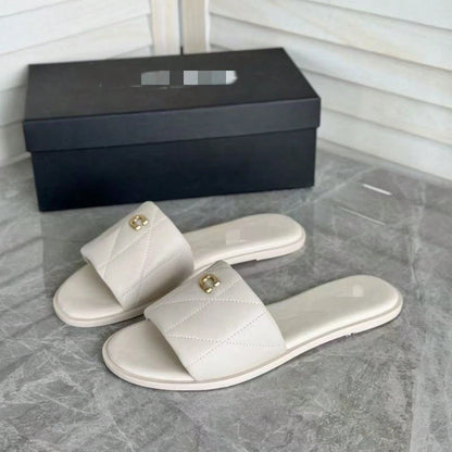 European And American 2026 Summer New Style Single-Strap Pattern Round-Toe Flat Solid Color Versatile Comfortable Daily Outdoor Sandals