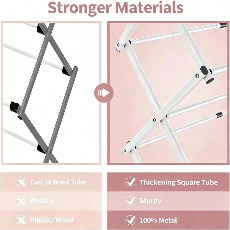 Expandable Foldable Clothes Drying Rack, X-Structure Heavy Duty Stainless Steel Laundry Air Dryer With Non-Slip Feet, Large Capacity Foldaway Towel Garment Rack For Indoor Outdoor Clothes Drying Stora