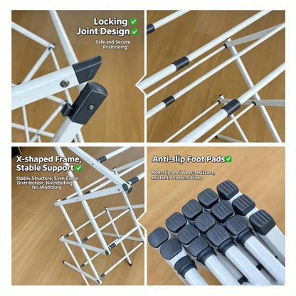 Expandable Foldable Clothes Drying Rack, X-Structure Heavy Duty Stainless Steel Laundry Air Dryer With Non-Slip Feet, Large Capacity Foldaway Towel Garment Rack For Indoor Outdoor Clothes Drying Stora