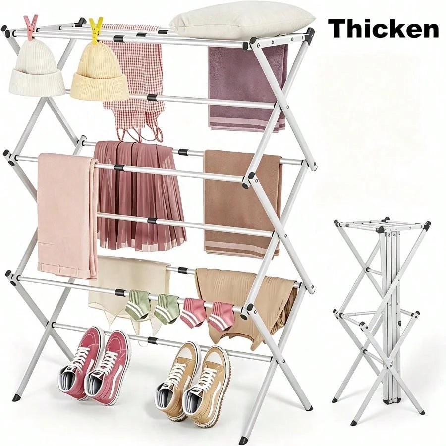 Expandable Foldable Clothes Drying Rack, X-Structure Heavy Duty Stainless Steel Laundry Air Dryer With Non-Slip Feet, Large Capacity Foldaway Towel Garment Rack For Indoor Outdoor Clothes Drying Stora