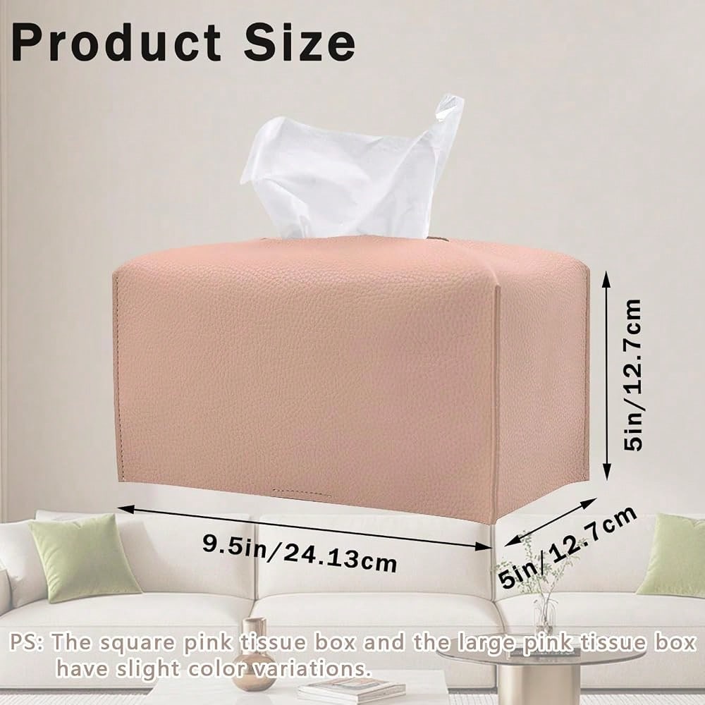 Extra Large Rectangle Tissue Box Cover, PU Leather Rectangular Tissue Box Holder With Bottom Belt Plus Size Tissue Box Organizer For Ba