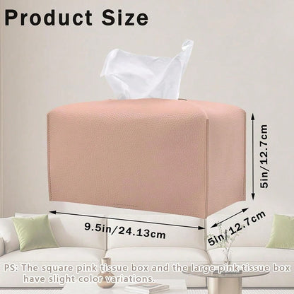Extra Large Rectangle Tissue Box Cover, PU Leather Rectangular Tissue Box Holder With Bottom Belt Plus Size Tissue Box Organizer For Ba
