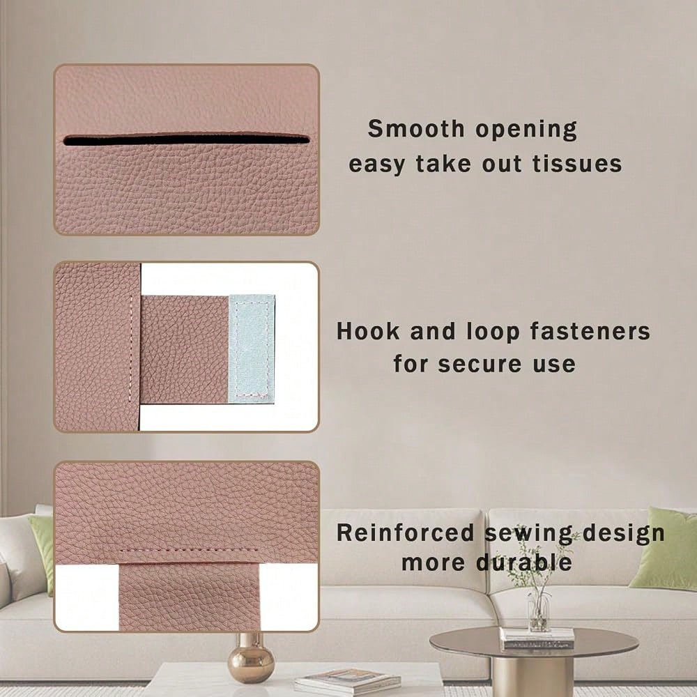 Extra Large Rectangle Tissue Box Cover, PU Leather Rectangular Tissue Box Holder With Bottom Belt Plus Size Tissue Box Organizer For Ba