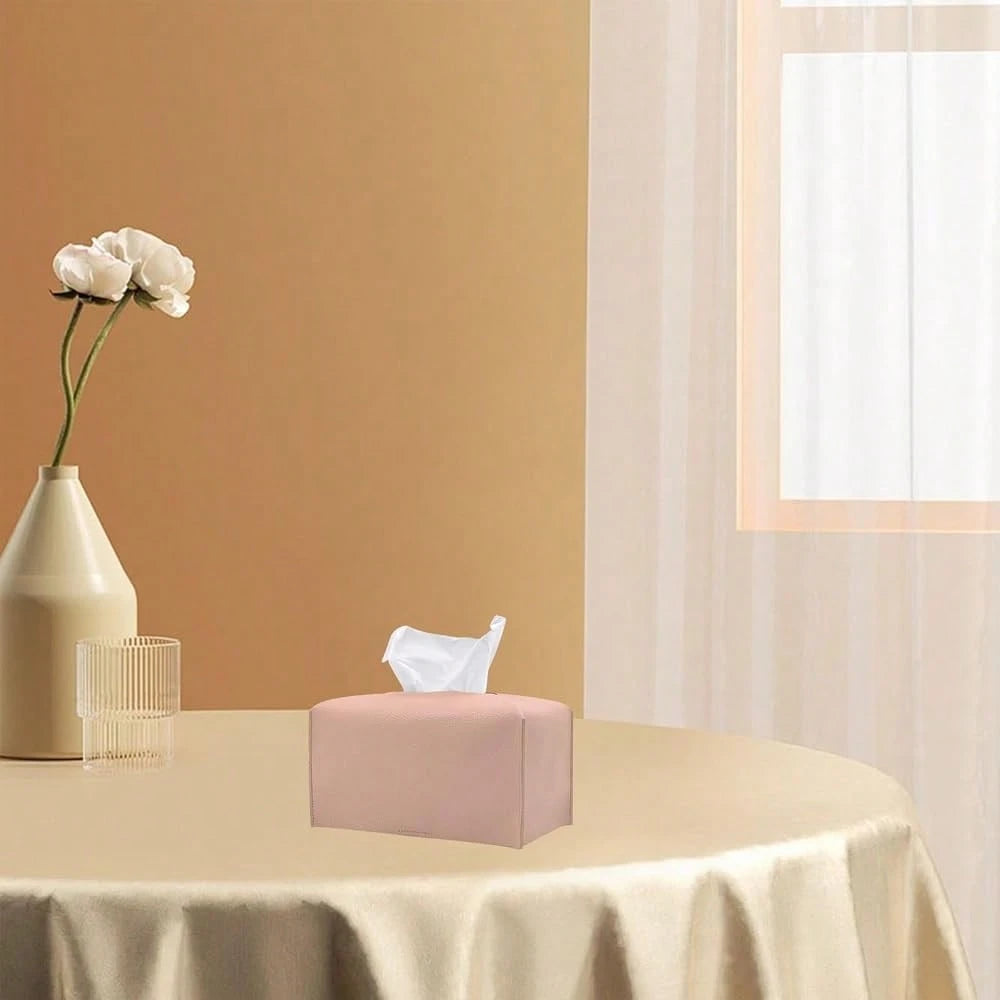 Extra Large Rectangle Tissue Box Cover, PU Leather Rectangular Tissue Box Holder With Bottom Belt Plus Size Tissue Box Organizer For Ba