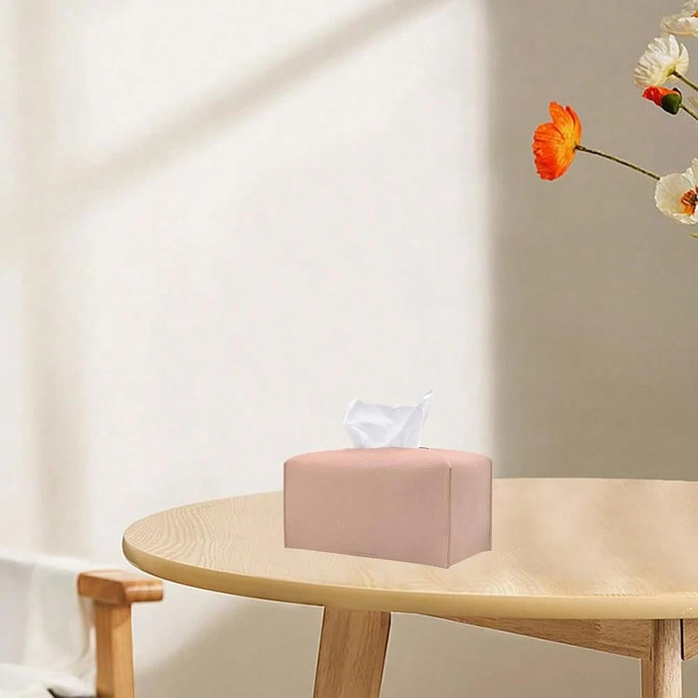 Extra Large Rectangle Tissue Box Cover, PU Leather Rectangular Tissue Box Holder With Bottom Belt Plus Size Tissue Box Organizer For Ba