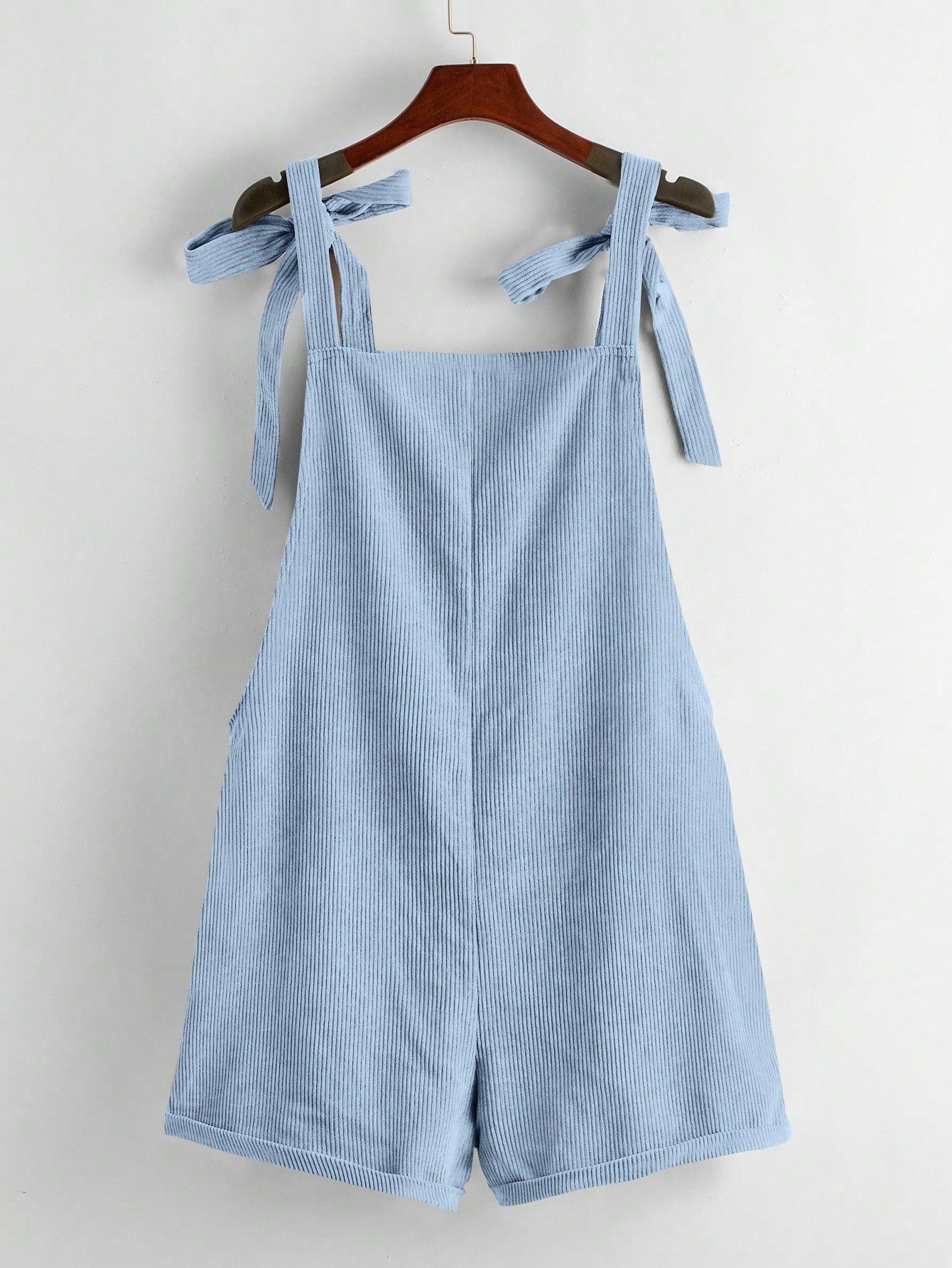 EZwear Knot Shoulder Patch Pocket Roll Hem Pinafore Romper