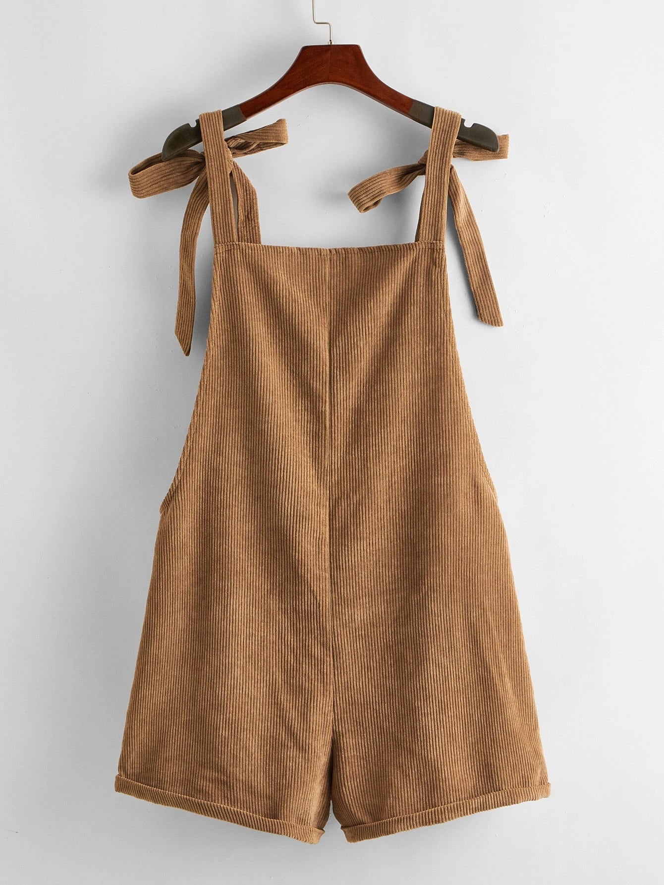 EZwear Knot Shoulder Patch Pocket Roll Hem Pinafore Romper