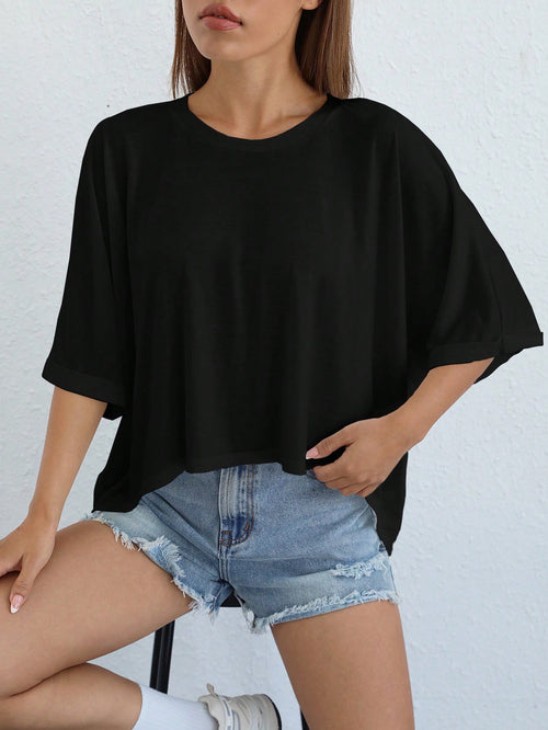 EZwear Women's Casual Asymmetrical White Knit T-Shirt