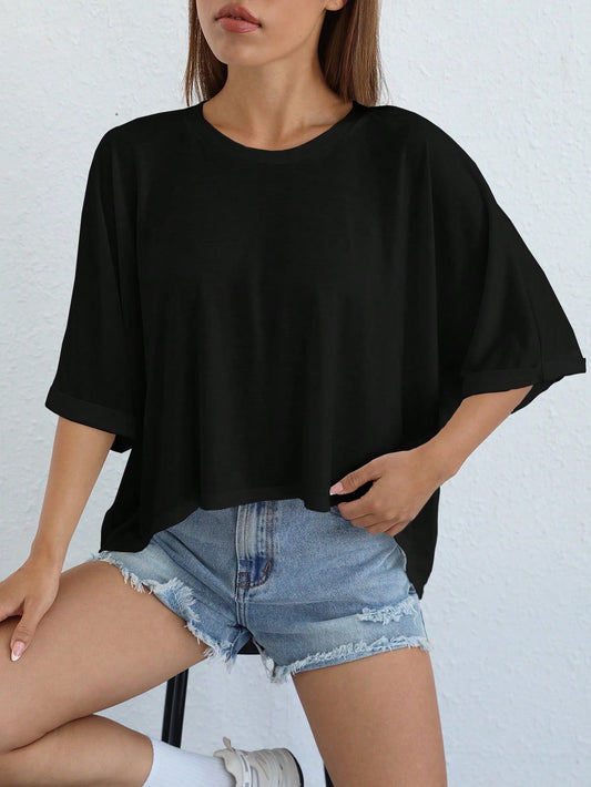 EZwear Women's Casual Asymmetrical White Knit T-Shirt