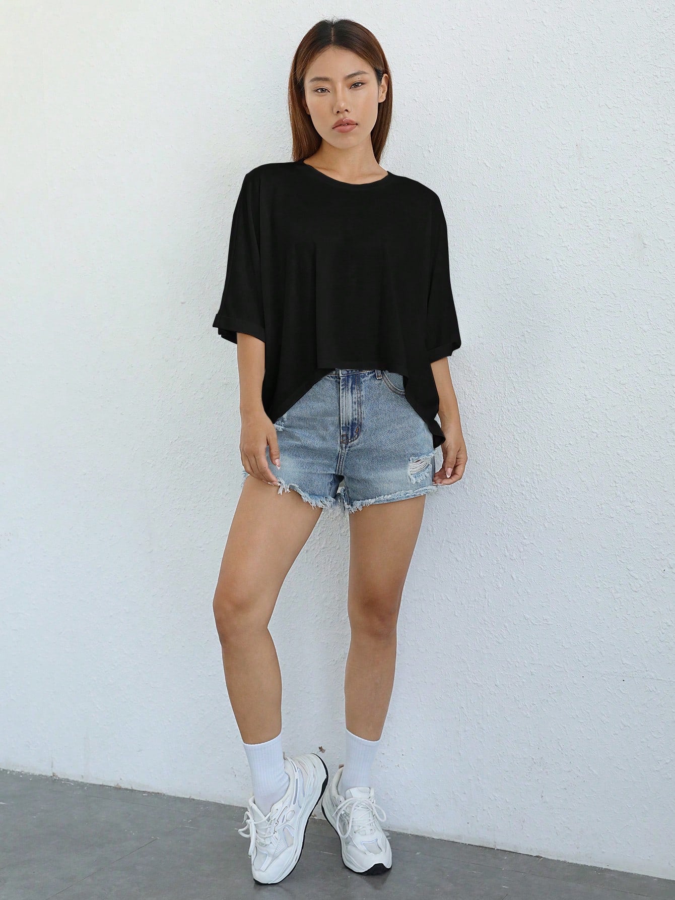 EZwear Women's Casual Asymmetrical White Knit T-Shirt
