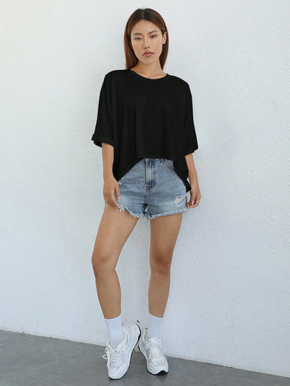 EZwear Women's Casual Asymmetrical White Knit T-Shirt