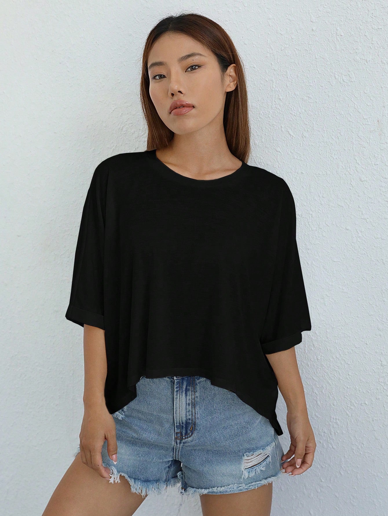 EZwear Women's Casual Asymmetrical White Knit T-Shirt