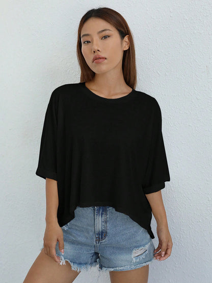 EZwear Women's Casual Asymmetrical White Knit T-Shirt