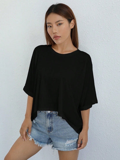 EZwear Women's Casual Asymmetrical White Knit T-Shirt