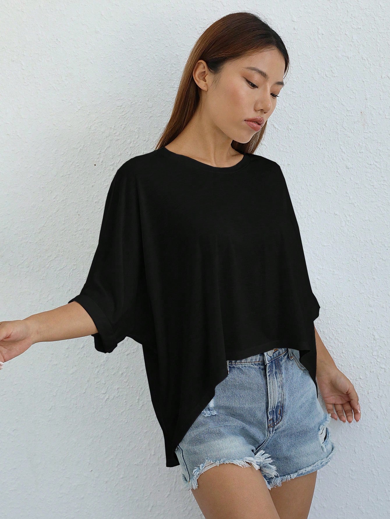 EZwear Women's Casual Asymmetrical White Knit T-Shirt