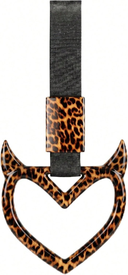 Fabbay Leopard Heart Car Handle Strap Drift Charm Car Accessories For Women Cheetah Heart Rear Bumper Warning Ring Decor For Auto Bus Subway Interior