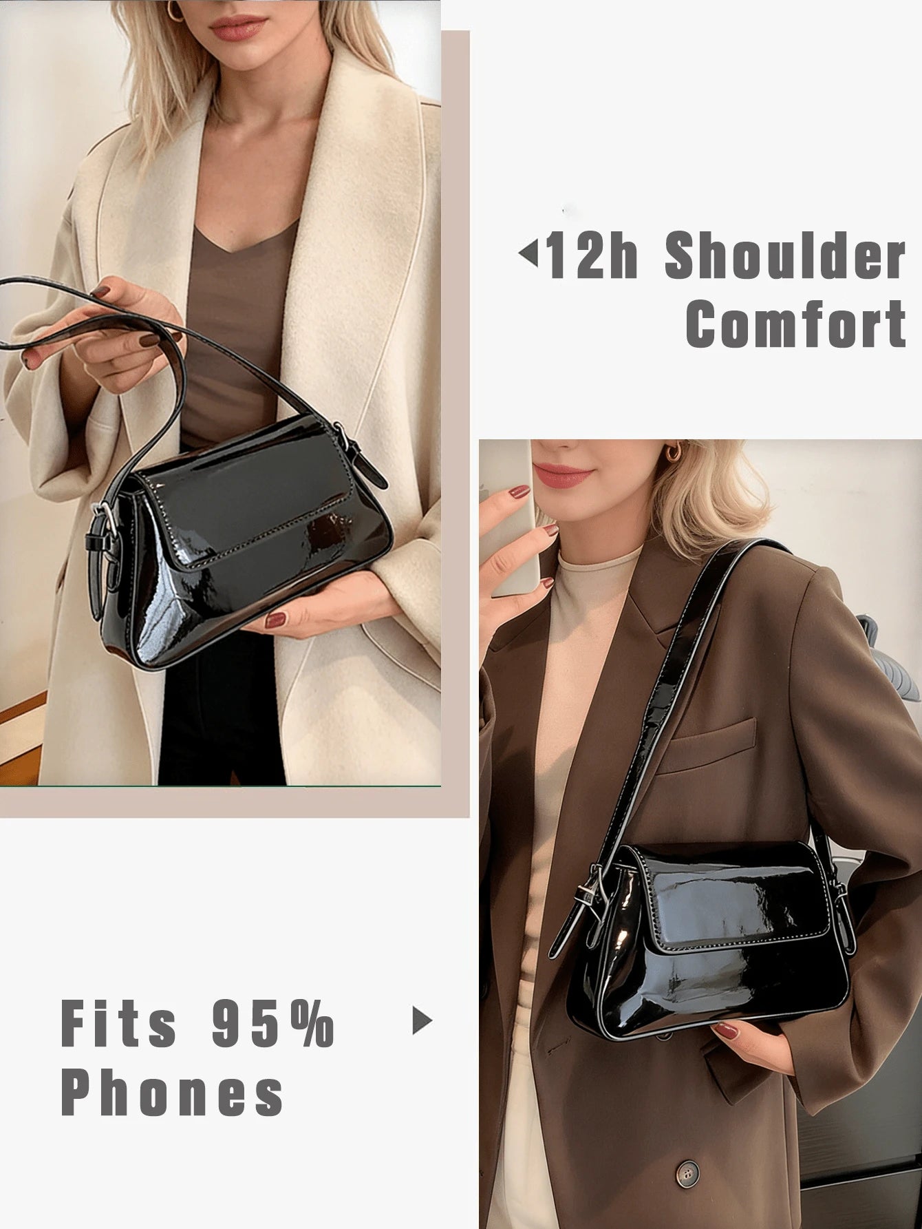 Fashion Baguette Shoulder Bag For Women Solid Color Handbag Pu Leather Underarm Bag Water Resistant Flap Bag For Gift Wedding Date Night Graduation