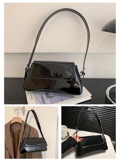 Fashion Baguette Shoulder Bag For Women Solid Color Handbag Pu Leather Underarm Bag Water Resistant Flap Bag For Gift Wedding Date Night Graduation