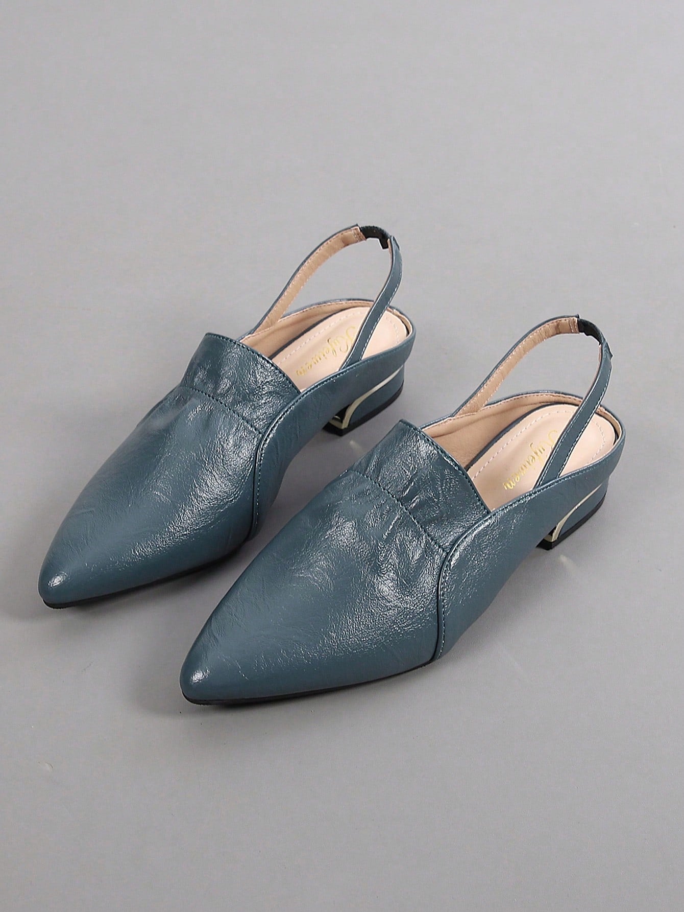 Fashion Blue Flats For Women, Ruched Detail Point Toe Slingback Flats