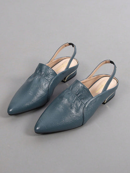 Fashion Blue Flats For Women, Ruched Detail Point Toe Slingback Flats
